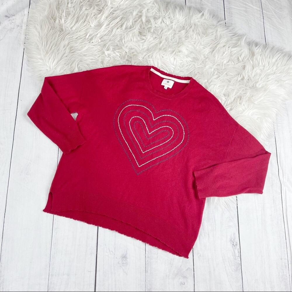 Sundry Embroidered Heart Red Pullover Sweater Wool Cashmere‎ Blend Size 0 XS